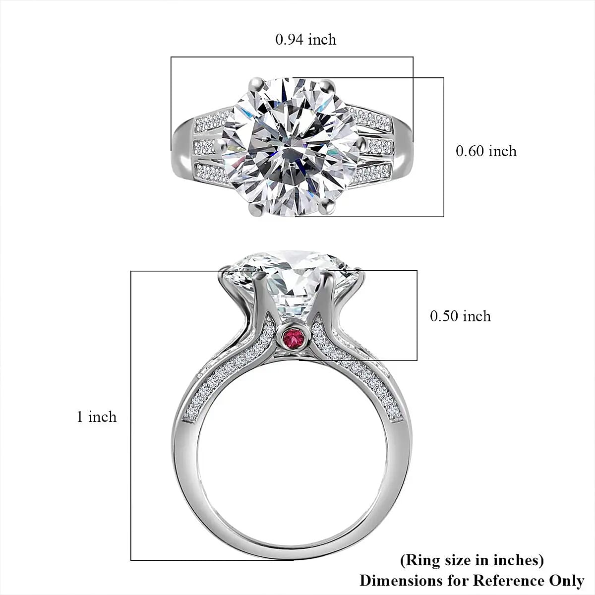 Moissanite and Ouro Fino Rubellite 6.60 ctw Princess Crown Ring in Platinum Over Sterling Silver (Size 7.0) image number 6
