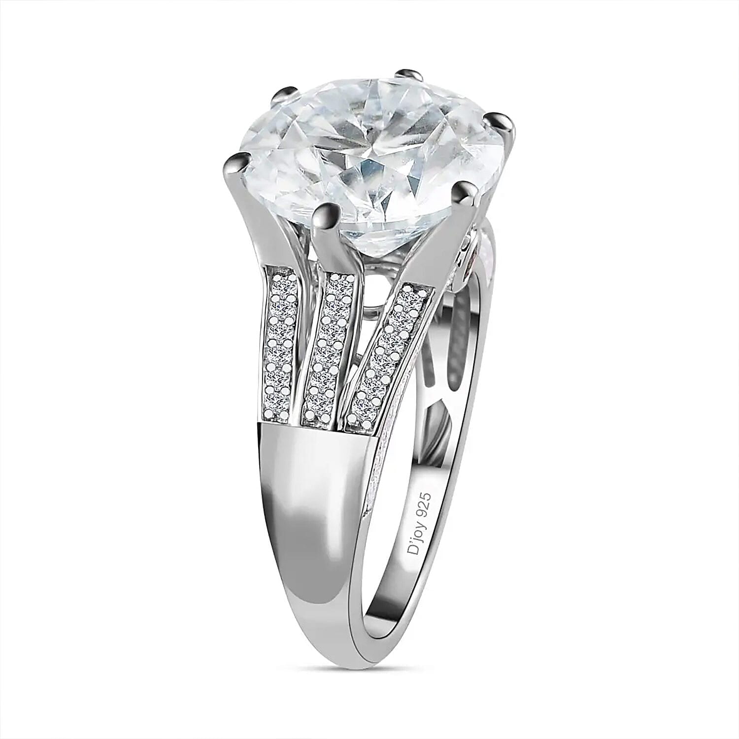 Moissanite and Ouro Fino Rubellite 6.60 ctw Princess Crown Ring in Platinum Over Sterling Silver (Size 7.0)
