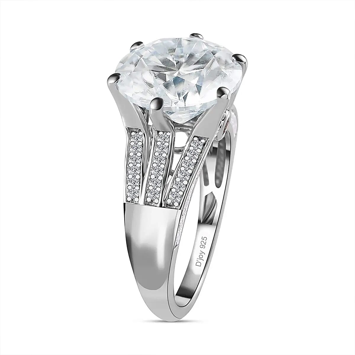 Moissanite and Ouro Fino Rubellite 6.60 ctw Princess Crown Ring in Platinum Over Sterling Silver (Size 7.0) image number 8