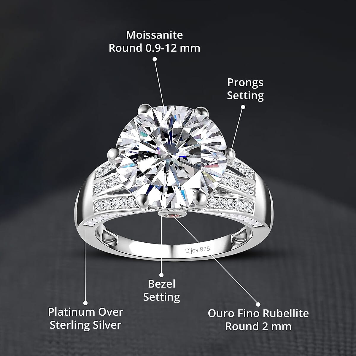 Moissanite and Ouro Fino Rubellite 6.60 ctw Princess Crown Ring in Platinum Over Sterling Silver (Size 10.0) image number 4