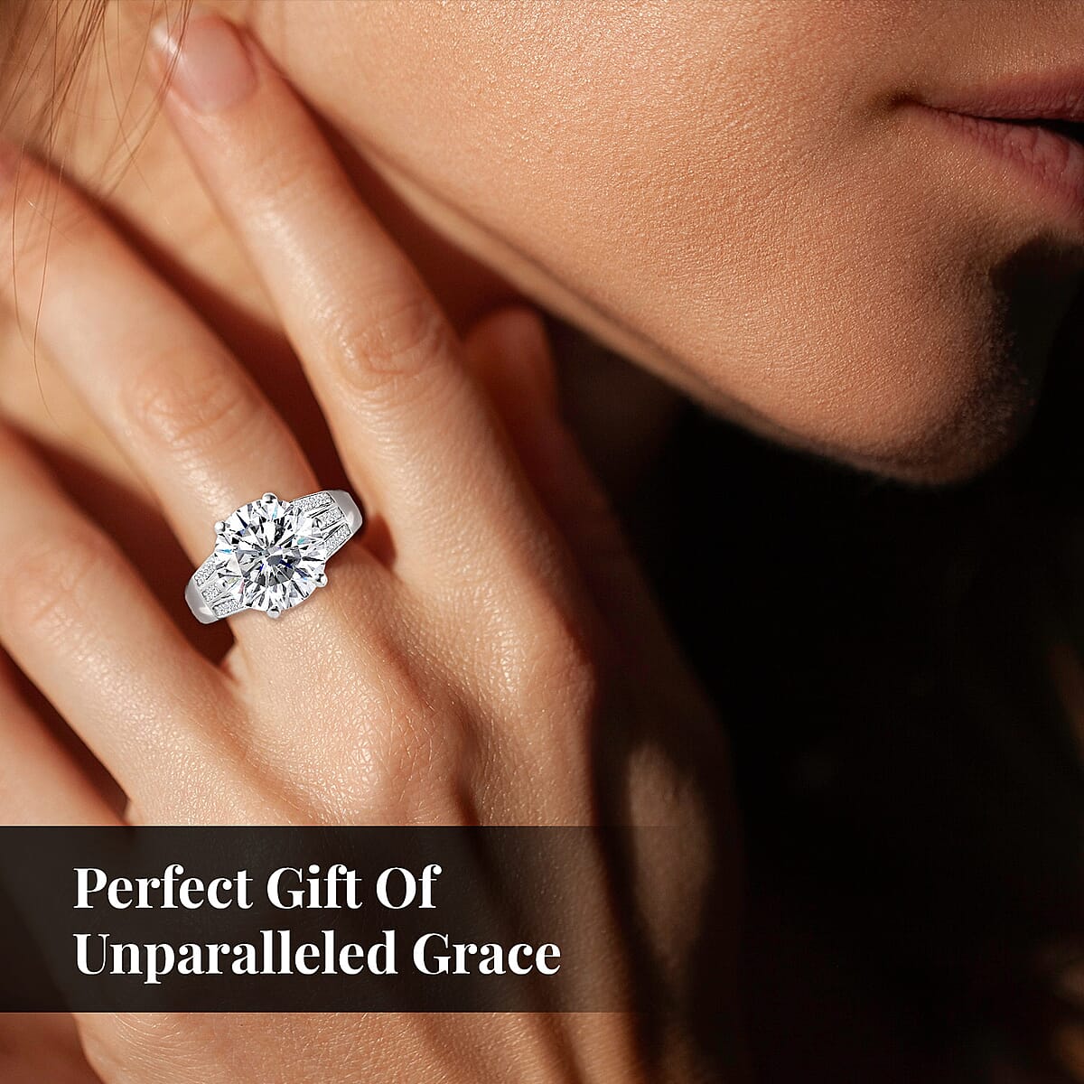 Moissanite and Ouro Fino Rubellite 6.60 ctw Princess Crown Ring in Platinum Over Sterling Silver (Size 10.0) image number 5