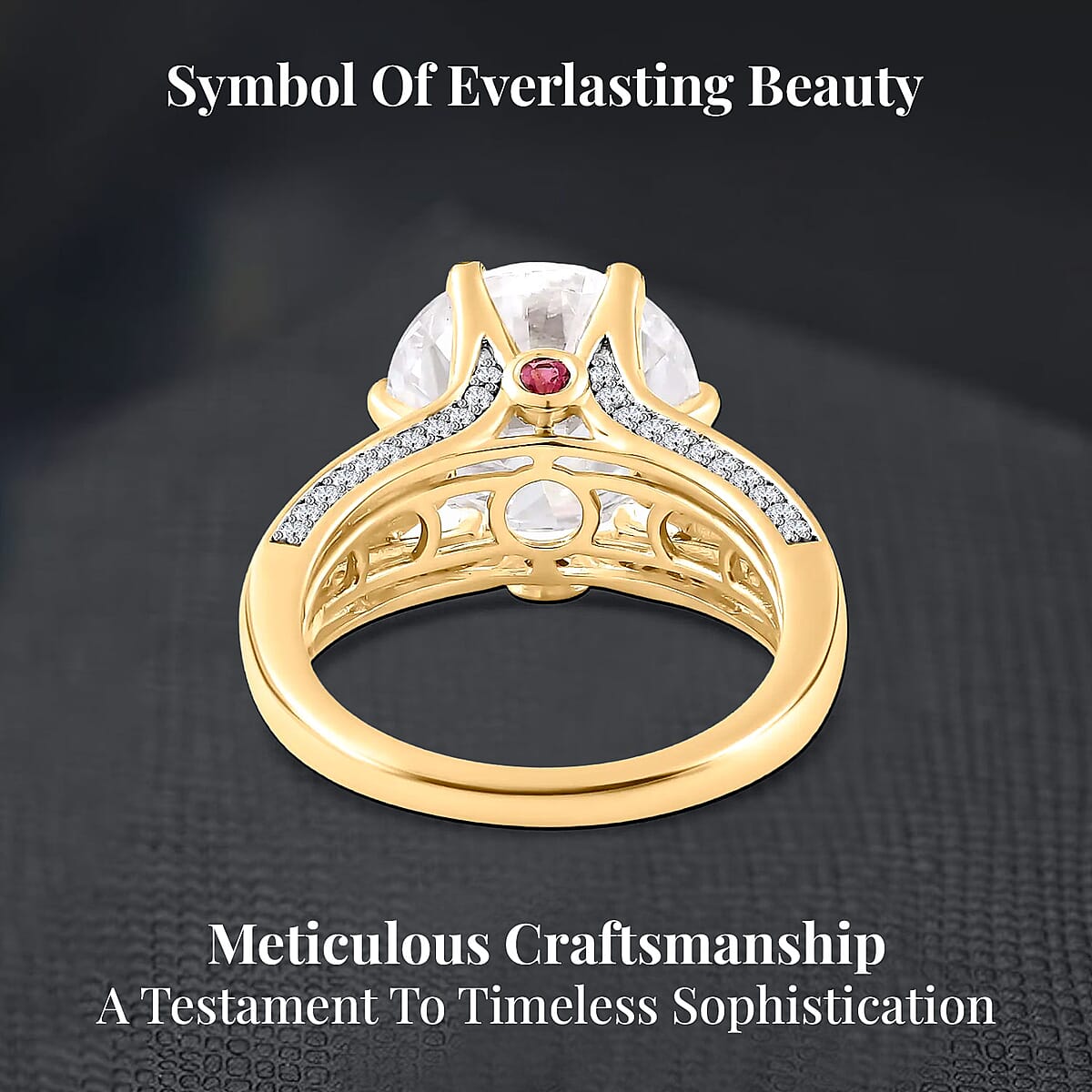 Moissanite and Ouro Fino Rubellite Princess Crown Ring in Vermeil Yellow Gold Over Sterling Silver (Size 6.0) 6.60 ctw image number 3