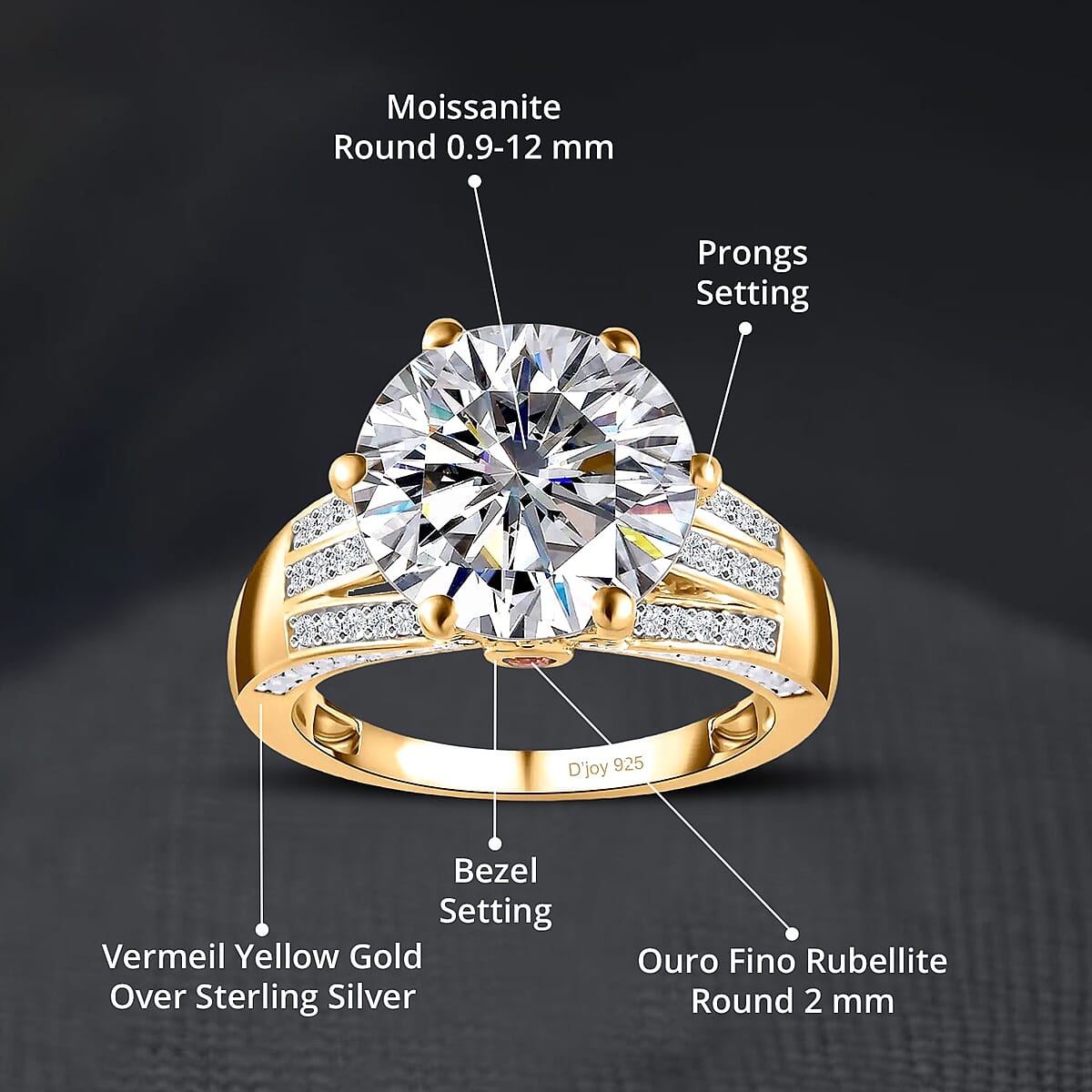 Moissanite and Ouro Fino Rubellite Princess Crown Ring in Vermeil Yellow Gold Over Sterling Silver (Size 6.0) 6.60 ctw image number 4