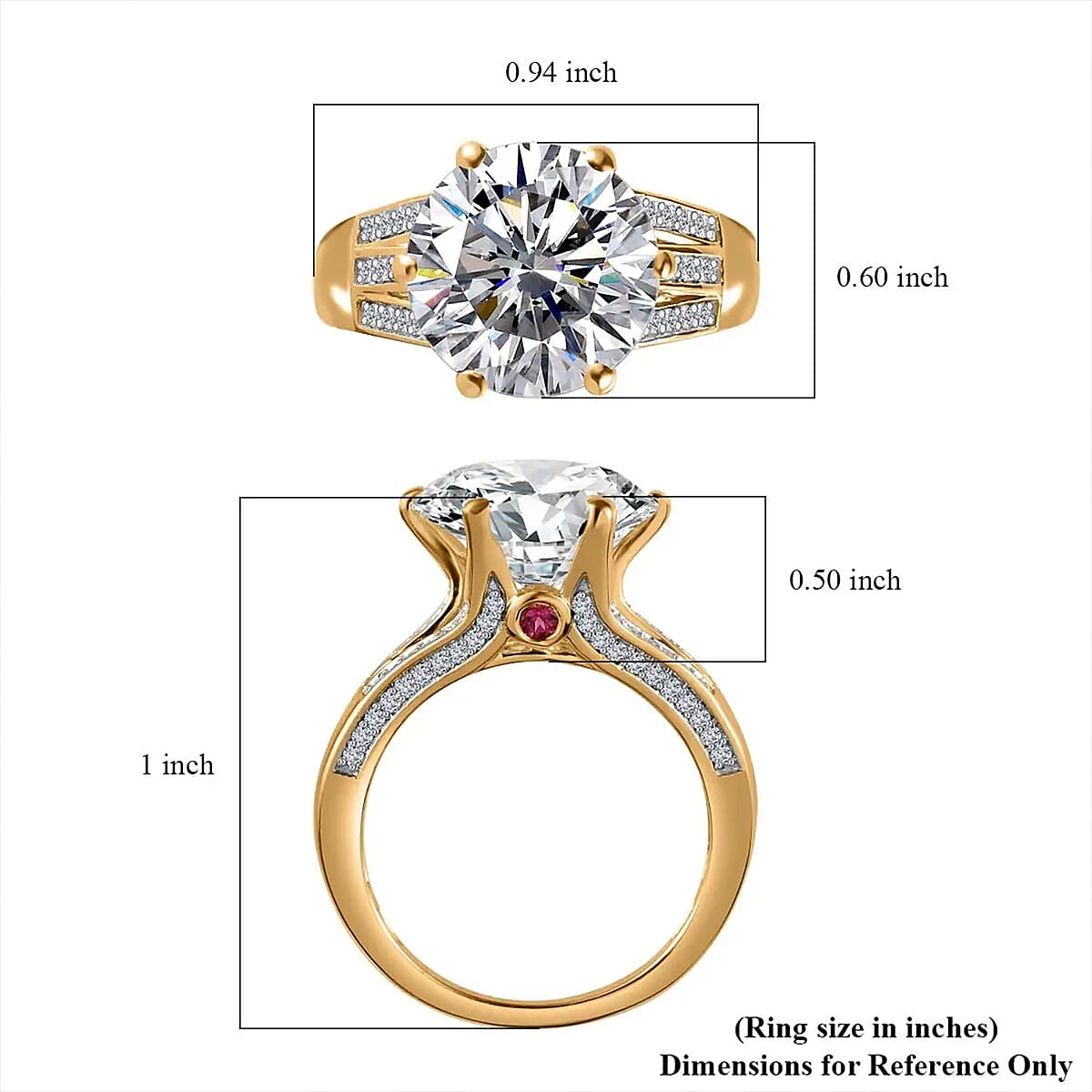 Moissanite and Ouro Fino Rubellite Princess Crown Ring in Vermeil Yellow Gold Over Sterling Silver (Size 6.0) 6.60 ctw image number 6
