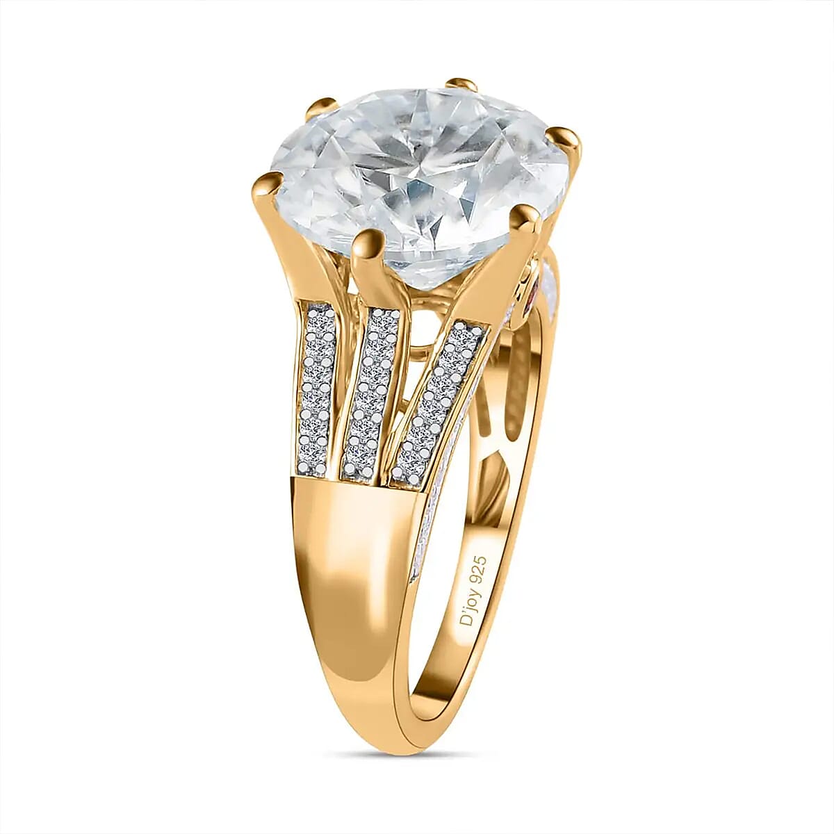 Moissanite and Ouro Fino Rubellite Princess Crown Ring in Vermeil Yellow Gold Over Sterling Silver (Size 6.0) 6.60 ctw image number 8