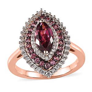 Tanzanian Wine Garnet and Multi Gemstone Triple Halo Ring in Vermeil Rose Gold Over Sterling Silver (Size 10.0) 2.60 ctw