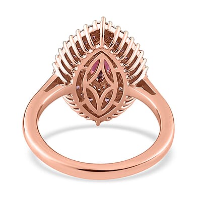 Tanzanian Wine Garnet and Multi Gemstone Triple Halo Ring in Vermeil Rose Gold Over Sterling Silver (Size 10.0) 2.60 ctw