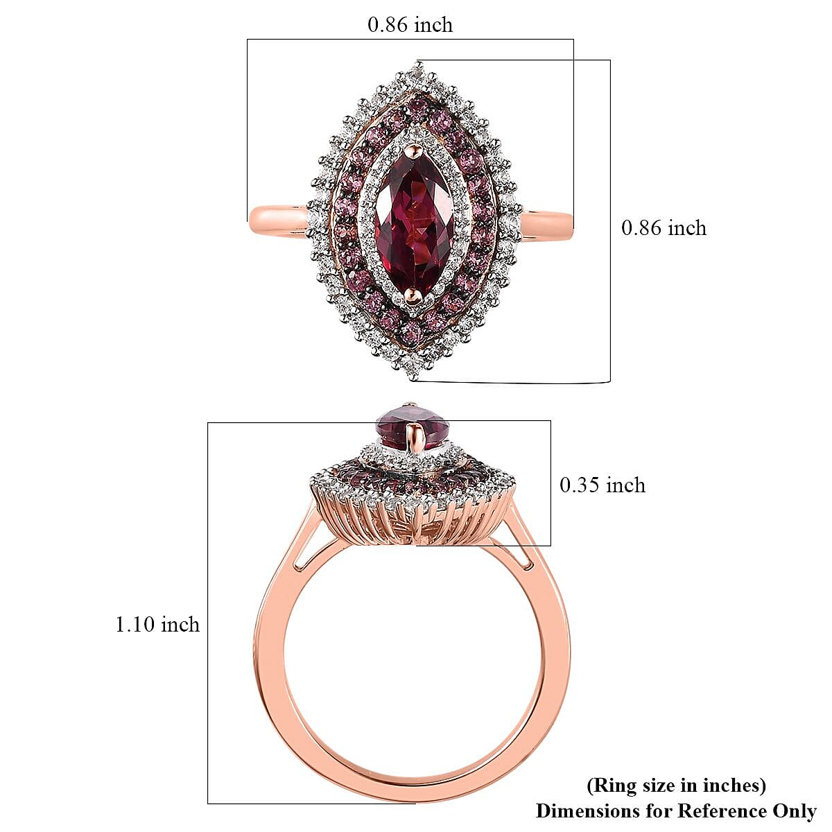 Tanzanian Wine Garnet and Multi Gemstone Triple Halo Ring in Vermeil Rose Gold Over Sterling Silver (Size 10.0) 2.60 ctw