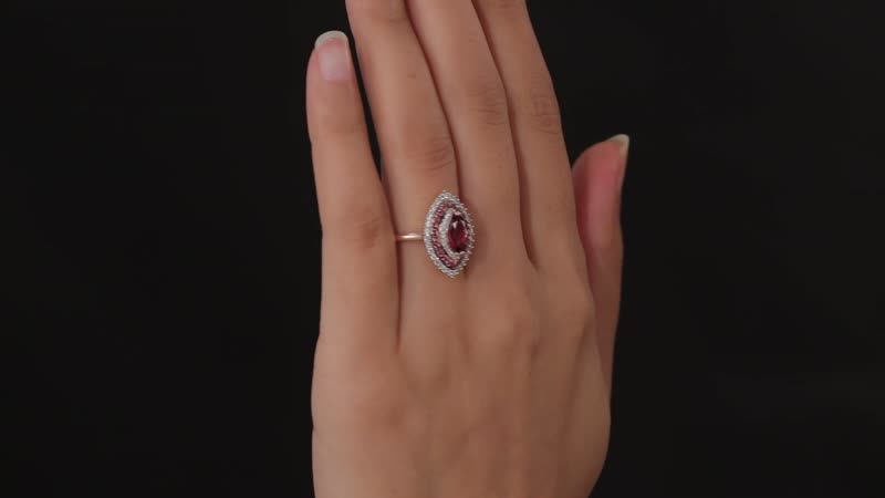 Tanzanian Wine Garnet, Multi Gemstone Triple Halo Ring in Vermeil RG Over Sterling Silver (Size 10.0) (Del. in 8-10 Days) 2.15 ctw