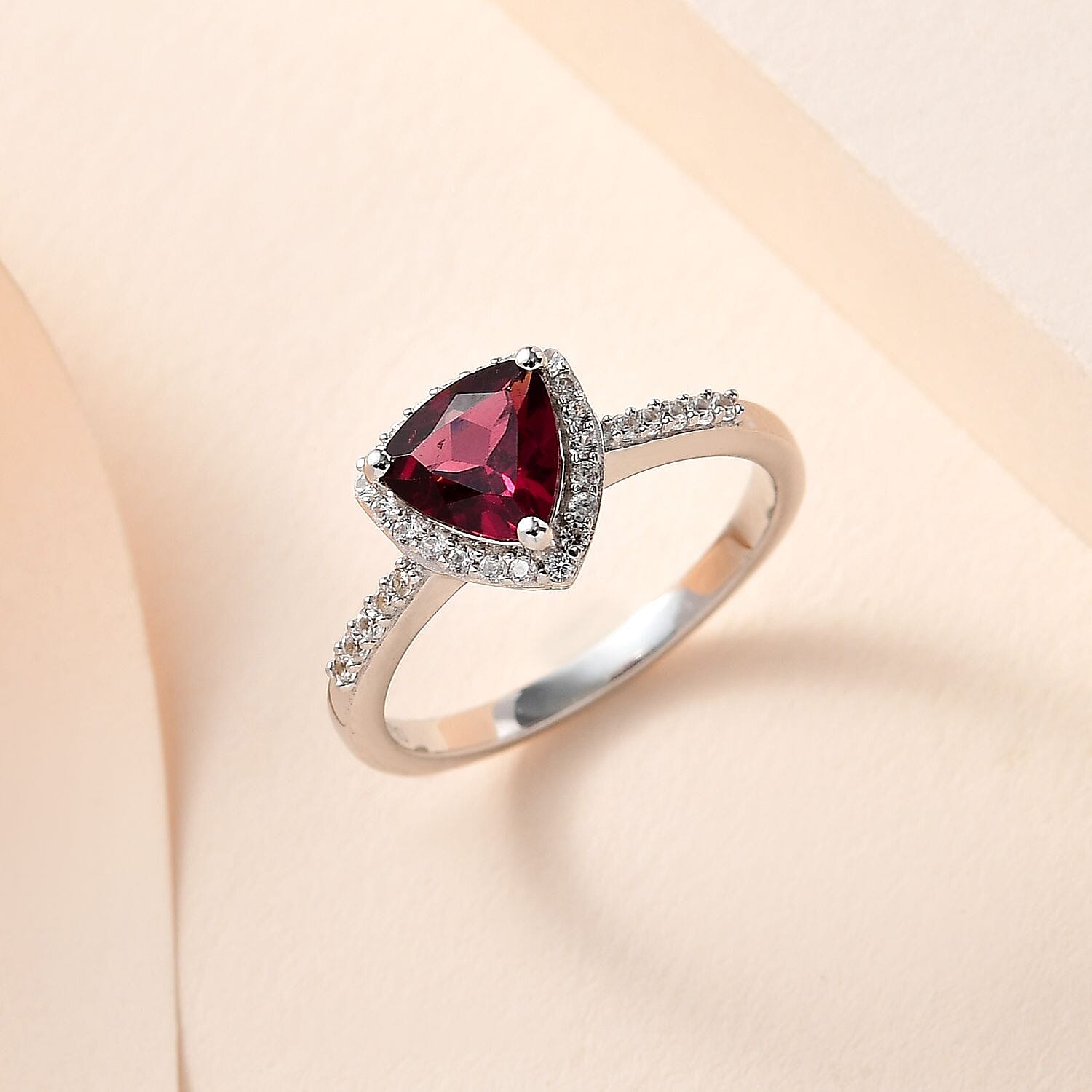 Tanzanian Wine Garnet and White Zircon Halo Ring in Platinum Over Sterling Silver (Size 10.0) 1.75 ctw