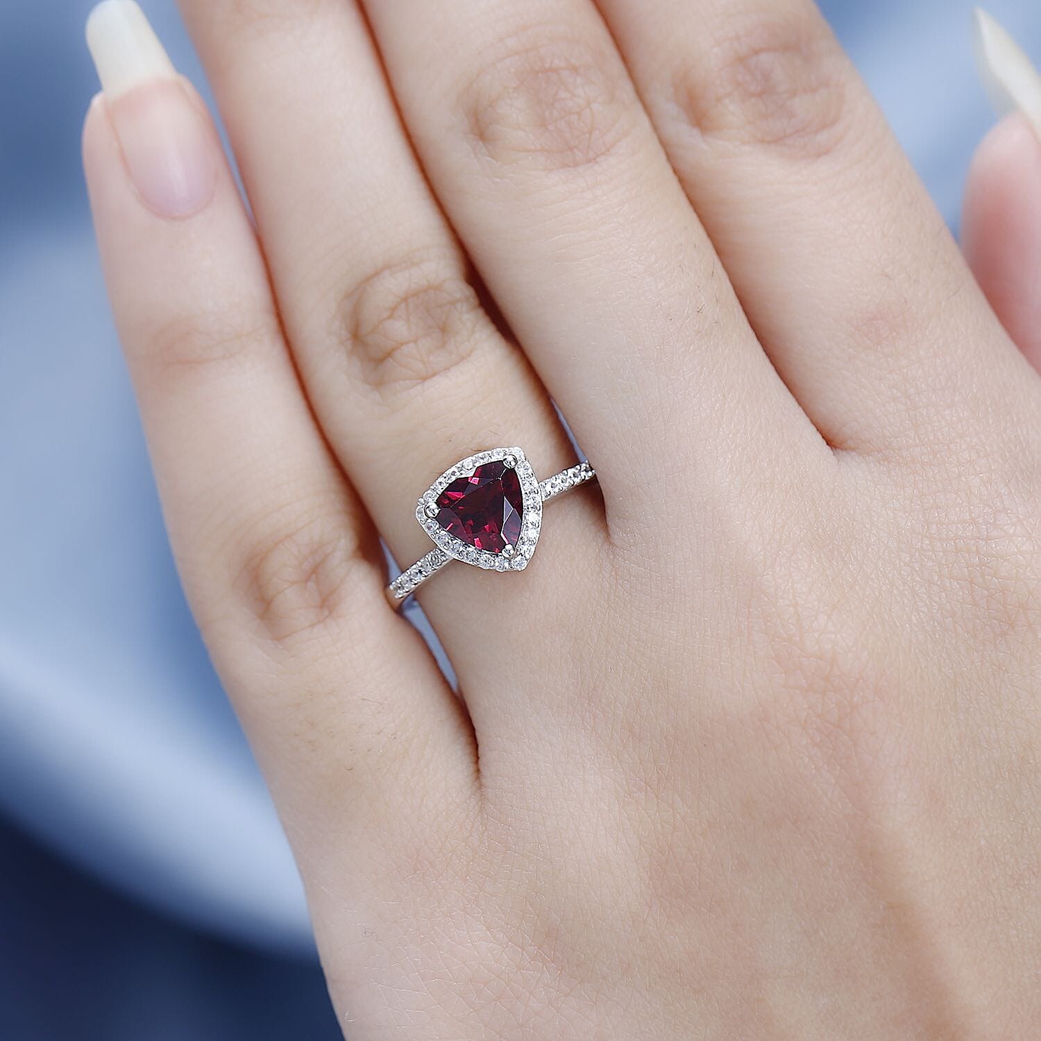Tanzanian Wine Garnet and White Zircon Halo Ring in Platinum Over Sterling Silver (Size 10.0) 1.75 ctw