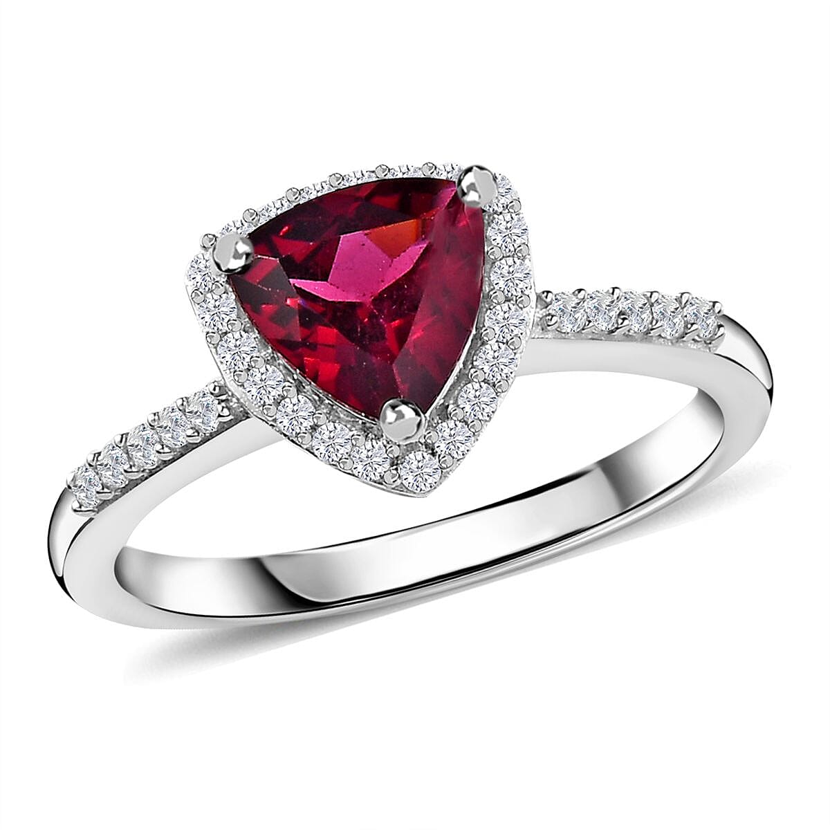 Tanzanian Wine Garnet, White Zircon Halo Ring in Platinum Over Sterling Silver (Size 10.0) (Del. in 8-10 Days) 1.75 ctw