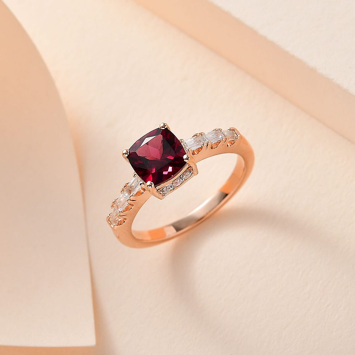 Tanzanian Wine Garnet and Moissanite Ring in Vermeil Rose Gold Over Sterling Silver (Size 10.0) 2.20 ctw (Del. in 10-12 Days) image number 1
