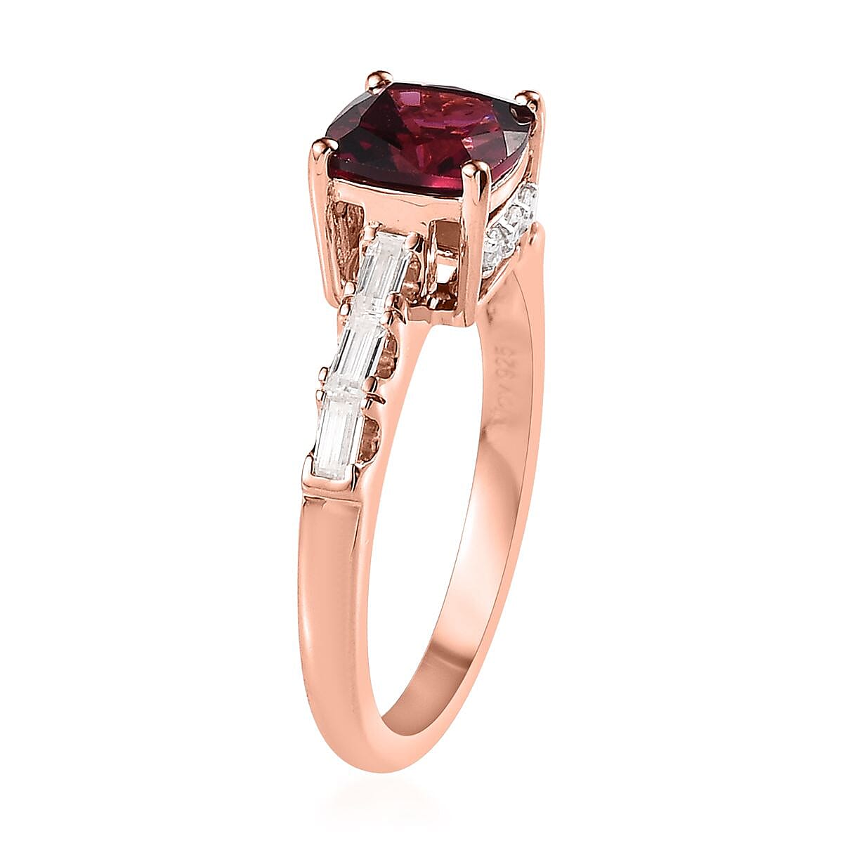 Tanzanian Wine Garnet and Moissanite Ring in Vermeil Rose Gold Over Sterling Silver (Size 10.0) 2.20 ctw (Del. in 10-12 Days) image number 3