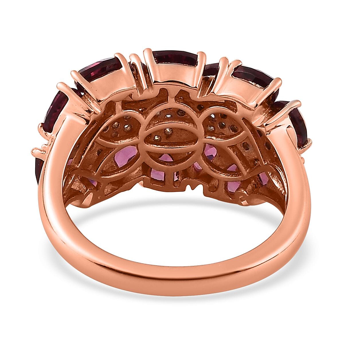 Tanzanian Wine Garnet and Moissanite Ring in Vermeil Rose Gold Over Sterling Silver (Size 10.0) 5.15 ctw