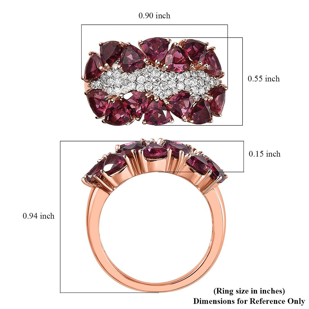 Tanzanian Wine Garnet and Moissanite Ring in Vermeil Rose Gold Over Sterling Silver (Size 10.0) 5.15 ctw