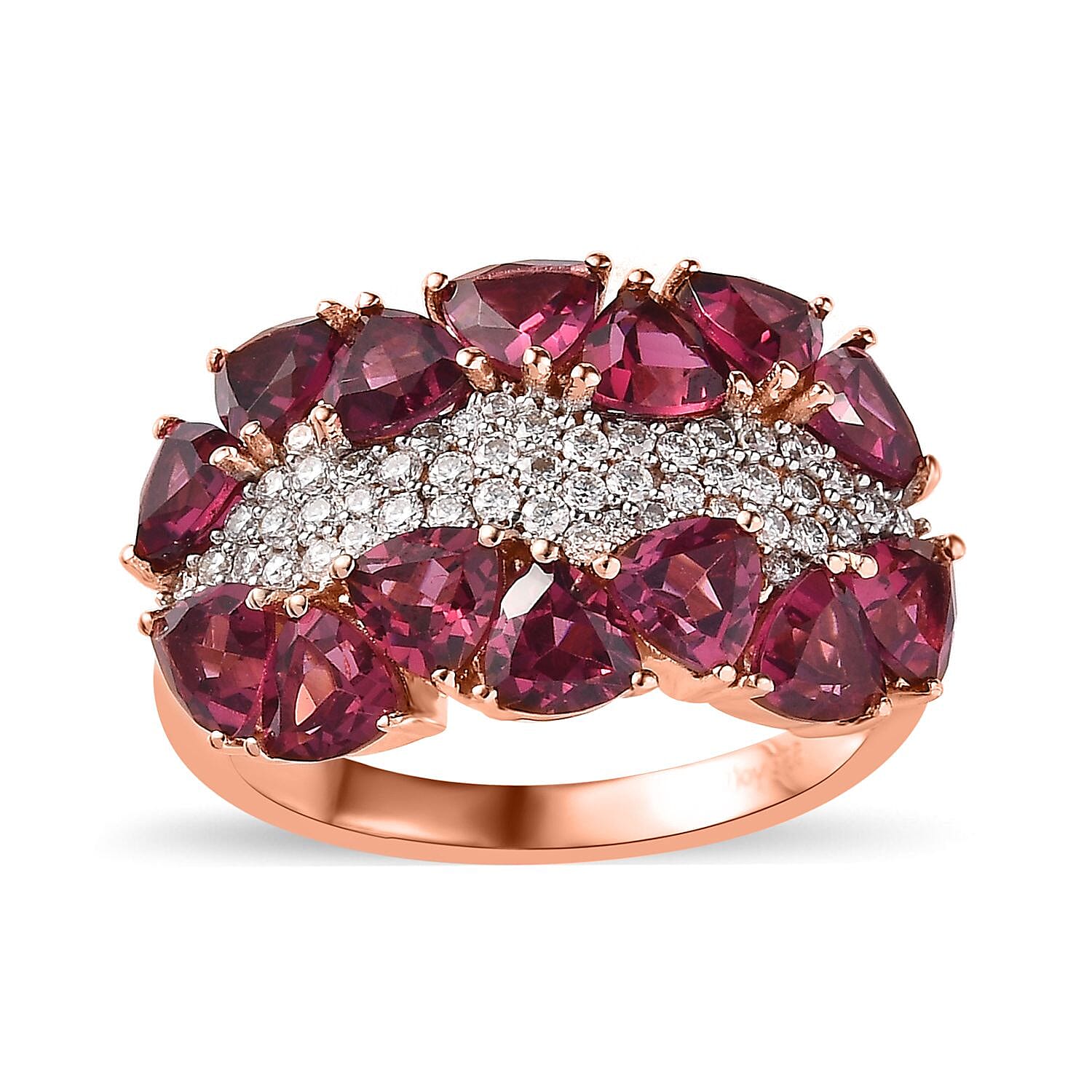 Tanzanian Wine Garnet and Moissanite Ring in Vermeil Rose Gold Over Sterling Silver (Size 10.0) 5.15 ctw (Del. in 8-10 Days)