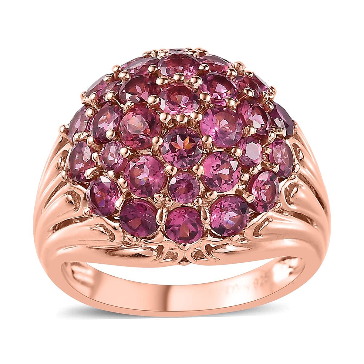 Tanzanian Wine Garnet Cluster Ring in Vermeil Rose Gold Over Sterling Silver (Size 10.0) 4.20 ctw image number 0