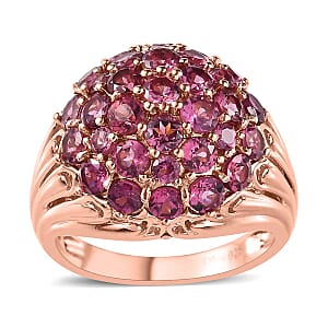 Tanzanian Wine Garnet Cluster Ring in Vermeil Rose Gold Over Sterling Silver (Size 10.0) 4.20 ctw