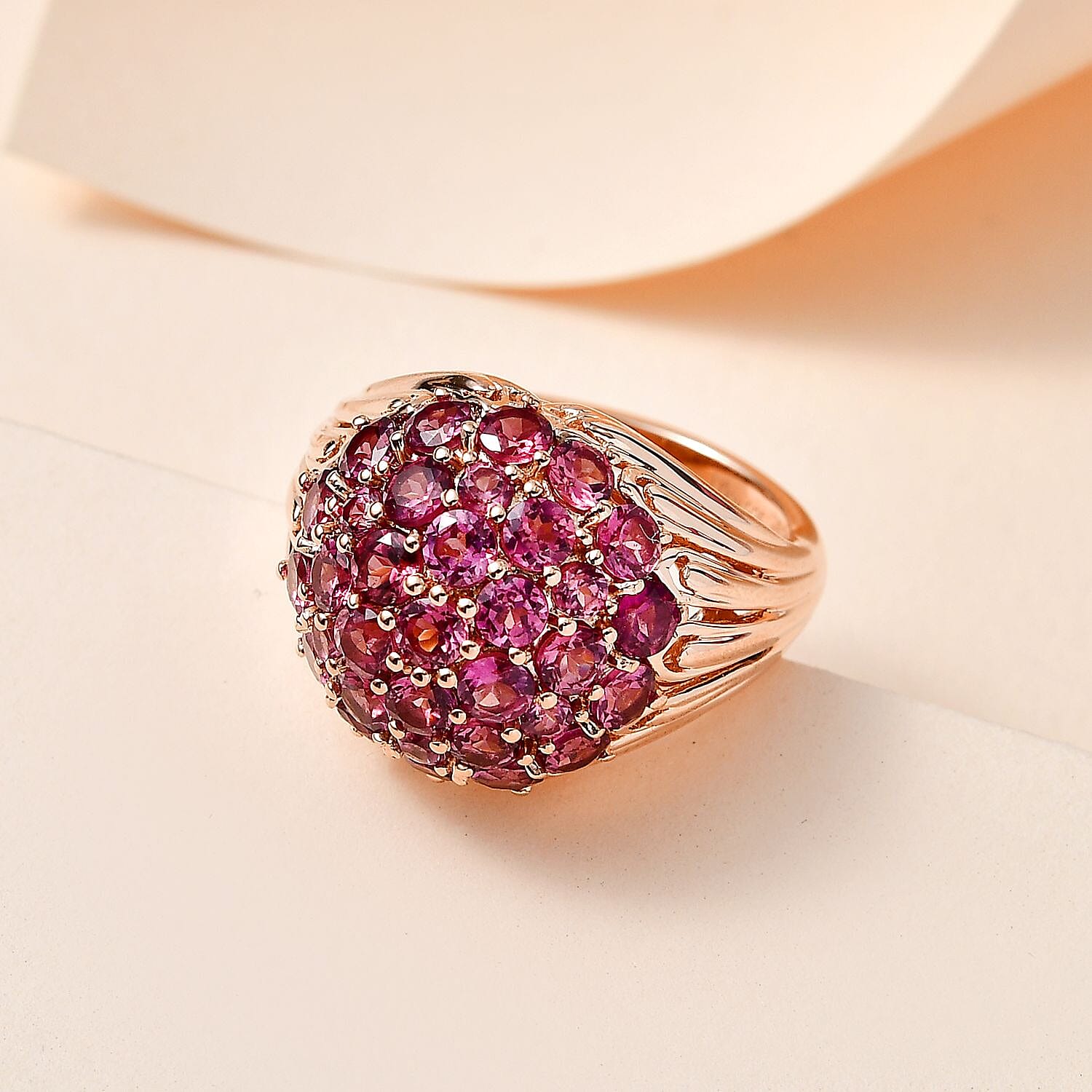 Tanzanian Wine Garnet Cluster Ring in Vermeil Rose Gold Over Sterling Silver (Size 10.0) 4.20 ctw