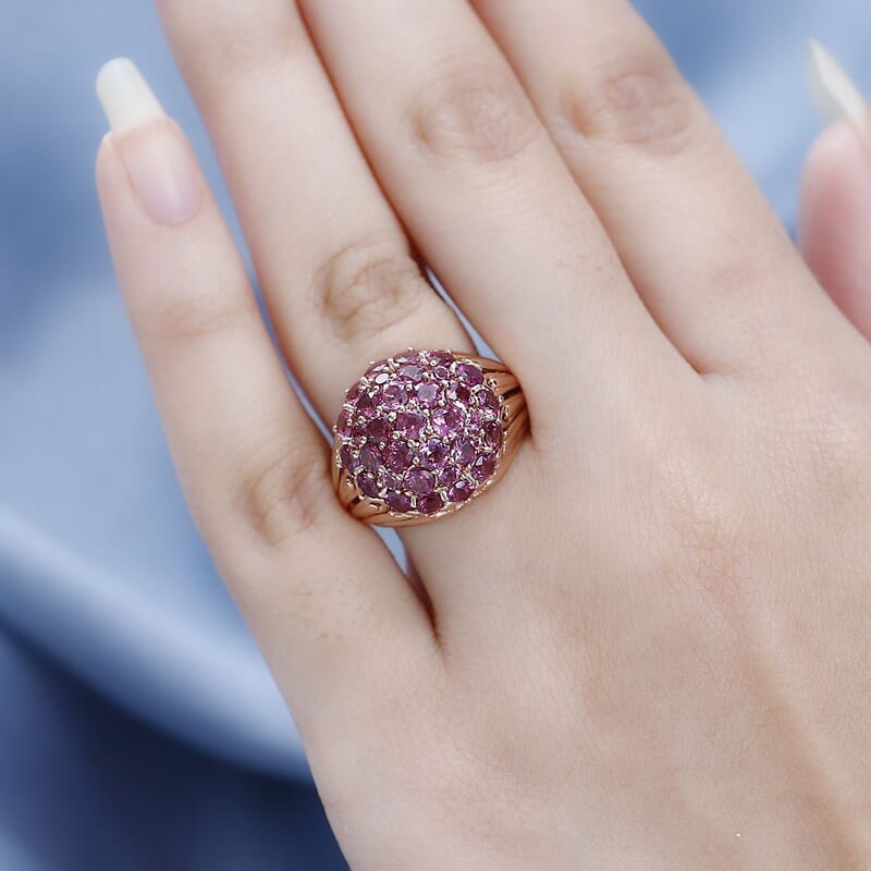 Tanzanian Wine Garnet Cluster Ring in Vermeil Rose Gold Over Sterling Silver (Size 10.0) 4.20 ctw