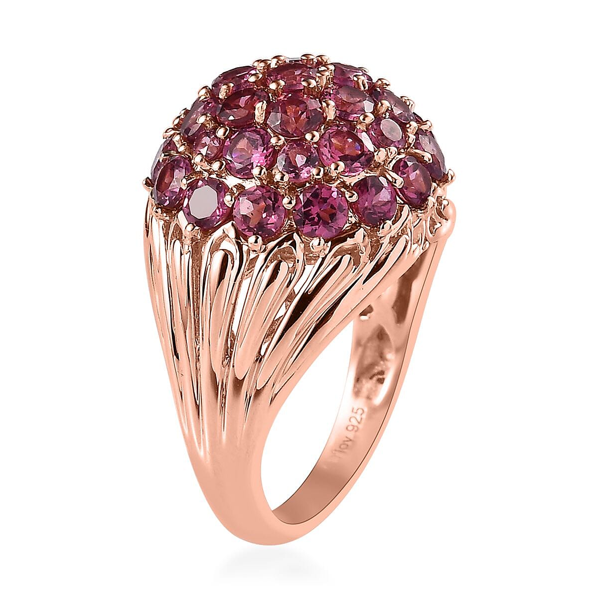 Tanzanian Wine Garnet Cluster Ring in Vermeil Rose Gold Over Sterling Silver (Size 10.0) 4.20 ctw image number 3