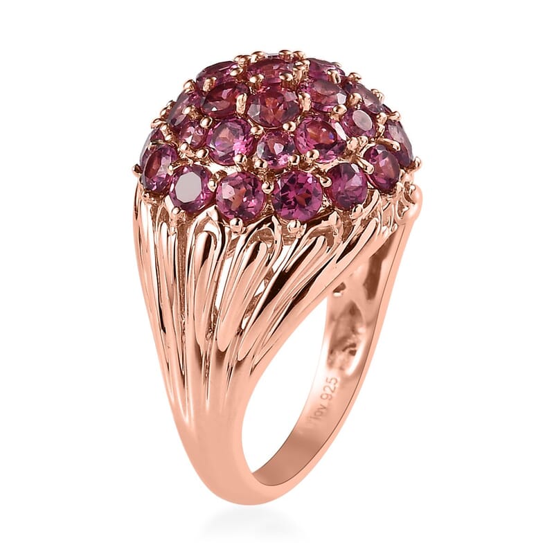 Tanzanian Wine Garnet Cluster Ring in Vermeil Rose Gold Over Sterling Silver (Size 10.0) 4.20 ctw