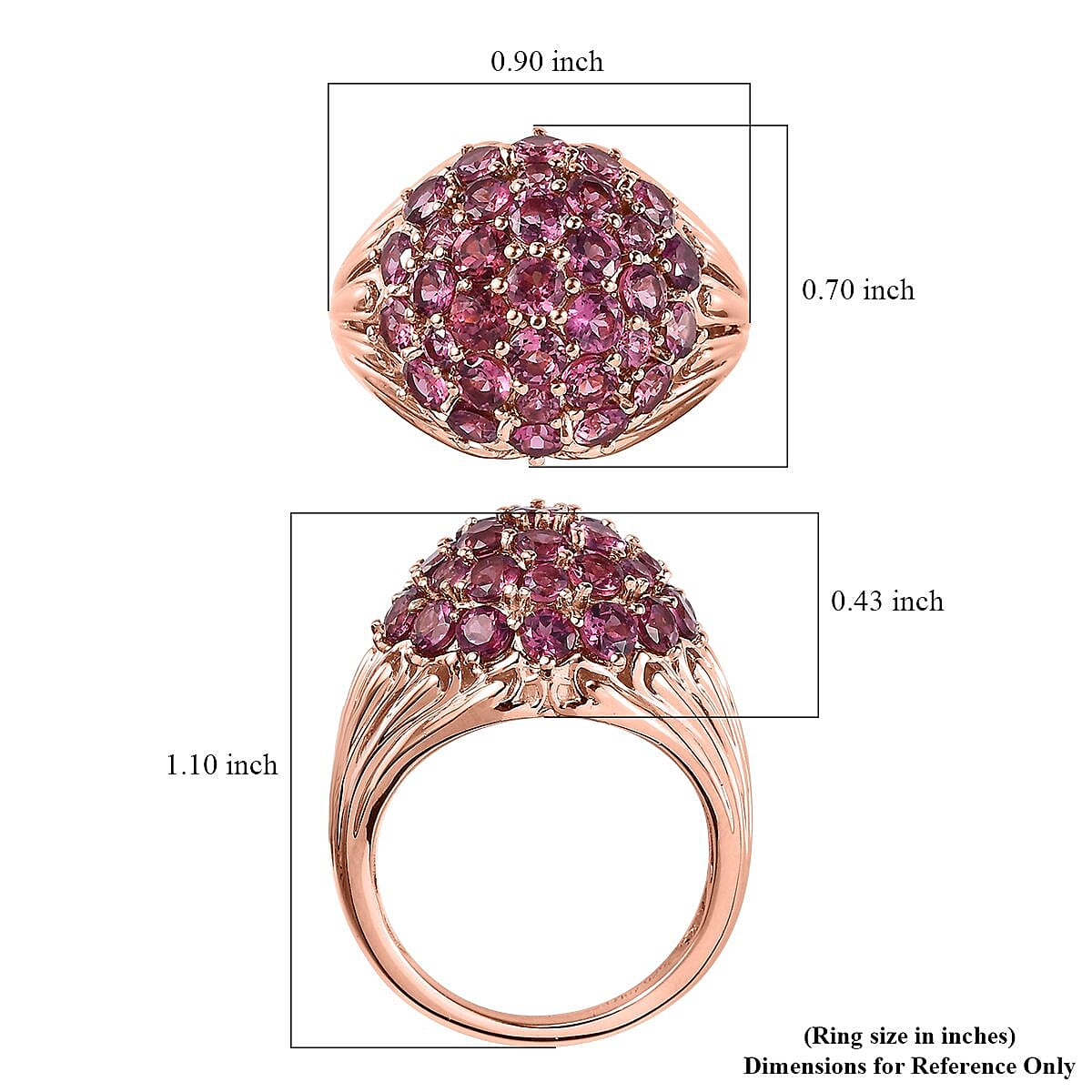 Tanzanian Wine Garnet Cluster Ring in Vermeil Rose Gold Over Sterling Silver (Size 10.0) 4.20 ctw image number 5