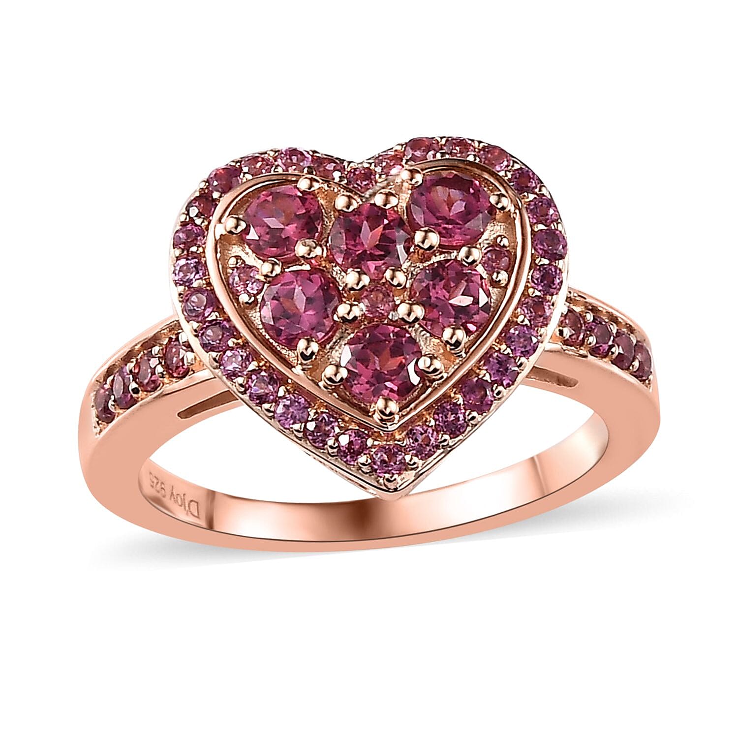 Tanzanian Wine Garnet and Lotus Garnet Heart Ring in Vermeil Rose Gold Over Sterling Silver (Size 10.0) 1.25 ctw