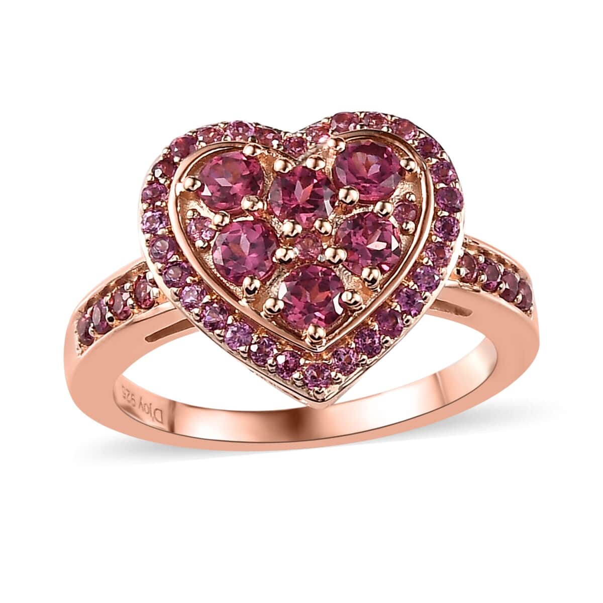 Tanzanian Wine Garnet and Lotus Garnet Heart Ring in Vermeil Rose Gold Over Sterling Silver (Size 10.0) 1.25 ctw image number 0