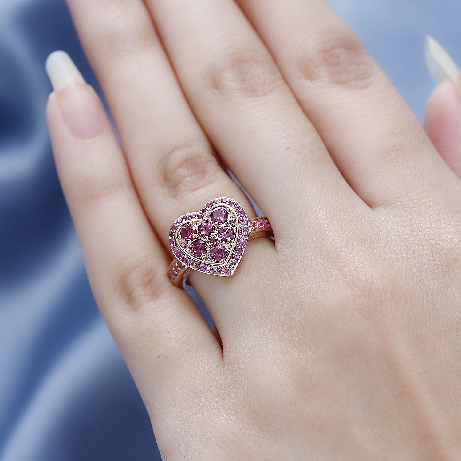 Tanzanian Wine Garnet and Lotus Garnet Heart Ring in Vermeil Rose Gold Over Sterling Silver (Size 10.0) 1.25 ctw