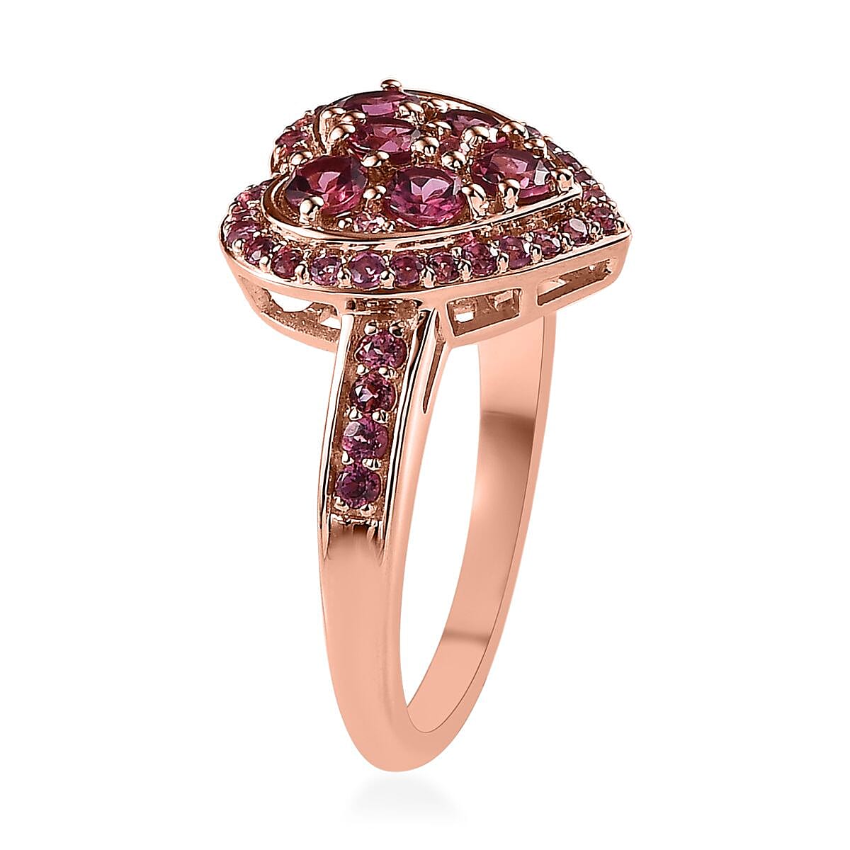 Tanzanian Wine Garnet and Lotus Garnet Heart Ring in Vermeil Rose Gold Over Sterling Silver (Size 10.0) 1.25 ctw