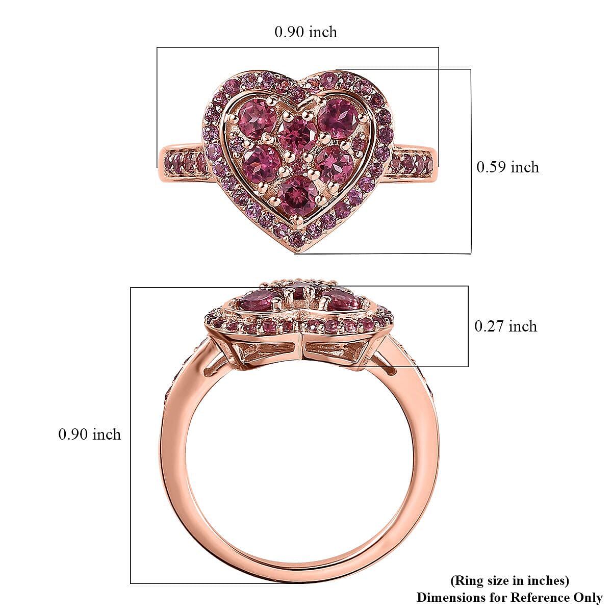Tanzanian Wine Garnet and Lotus Garnet Heart Ring in Vermeil Rose Gold Over Sterling Silver (Size 10.0) 1.25 ctw