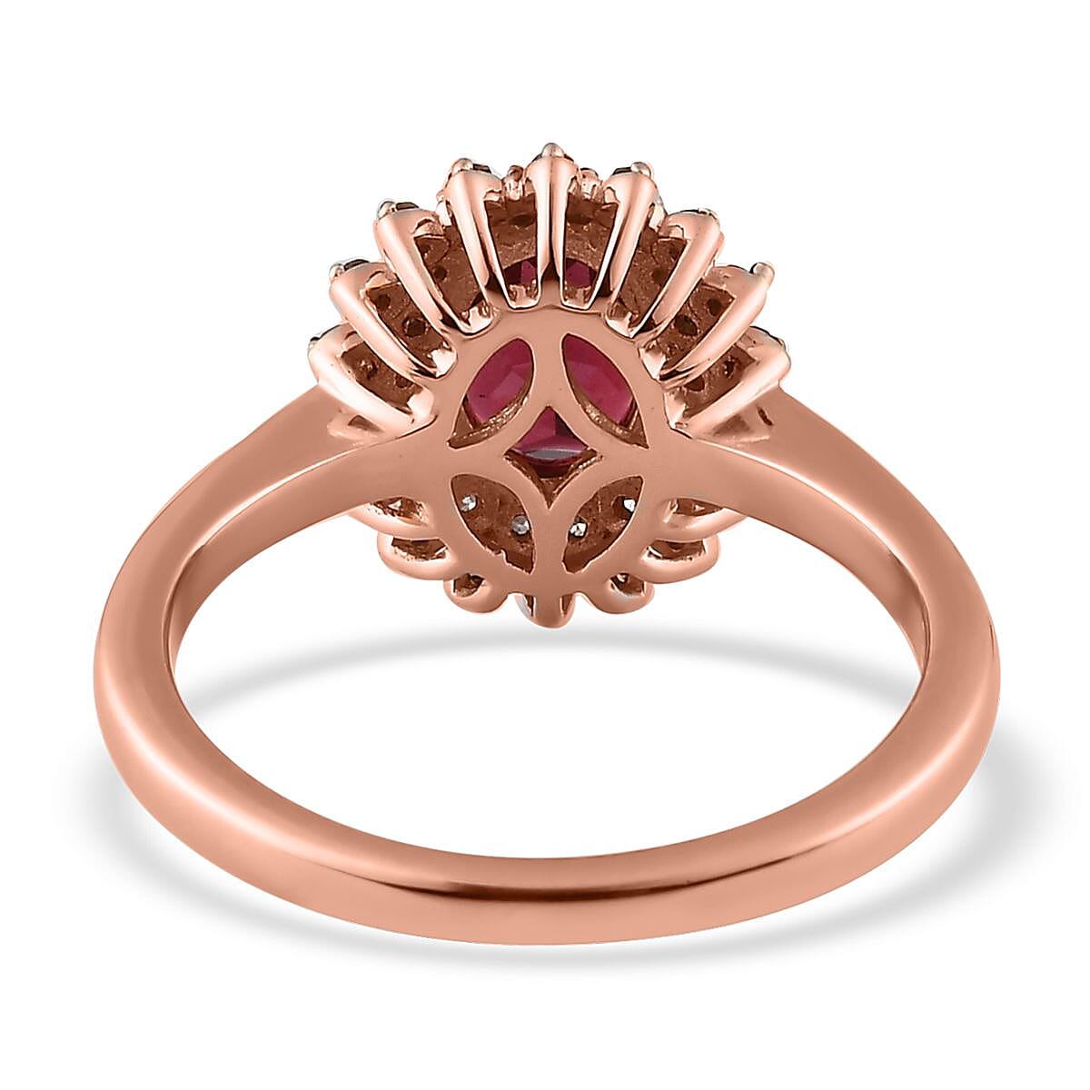 Tanzanian Wine Garnet, Natural Champagne and White Diamond Floral Ring in Vermeil Rose Gold Over Sterling Silver (Size 7.0) 1.75 ctw image number 4