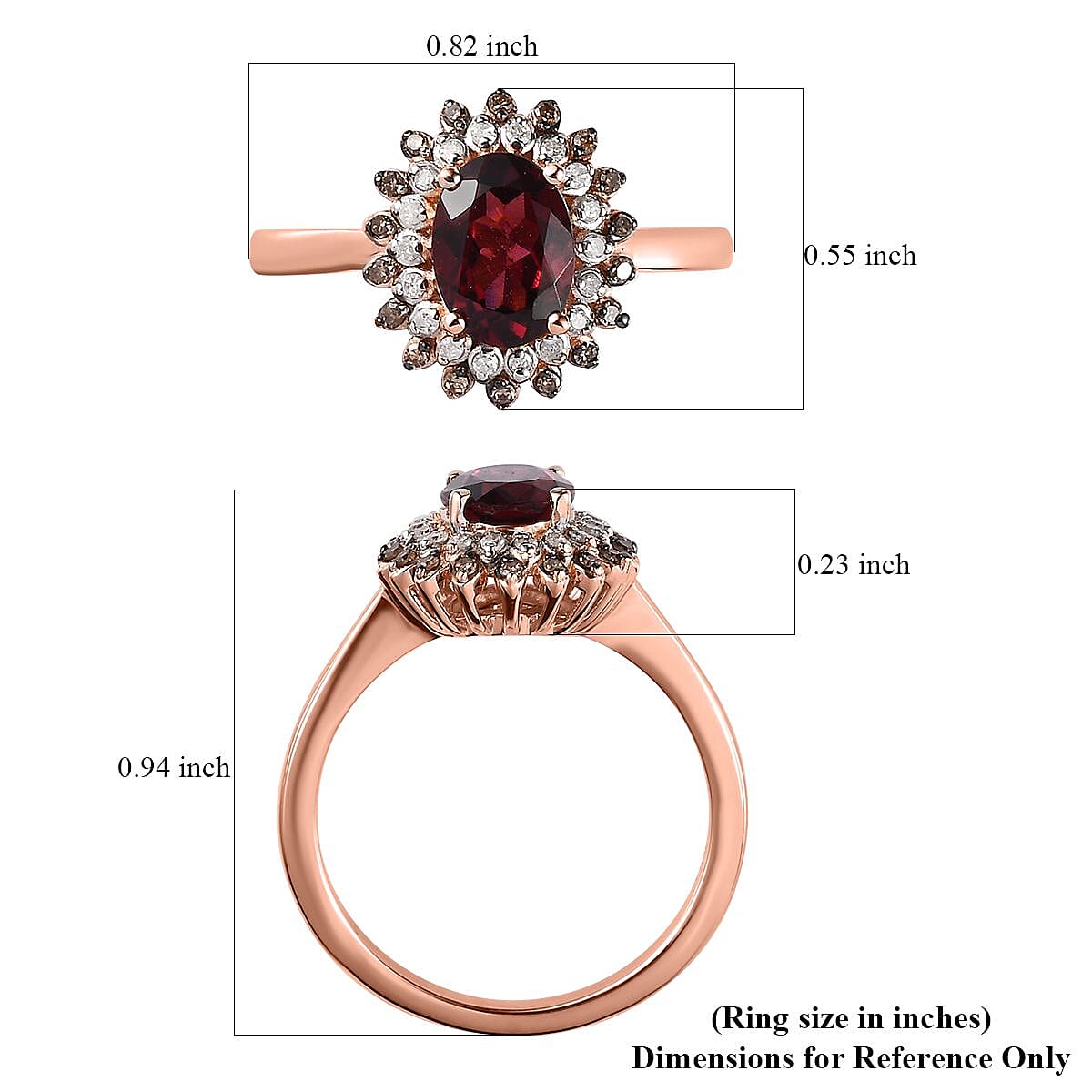 Tanzanian Wine Garnet, Natural Champagne and White Diamond Floral Ring in Vermeil Rose Gold Over Sterling Silver (Size 7.0) 1.75 ctw image number 5