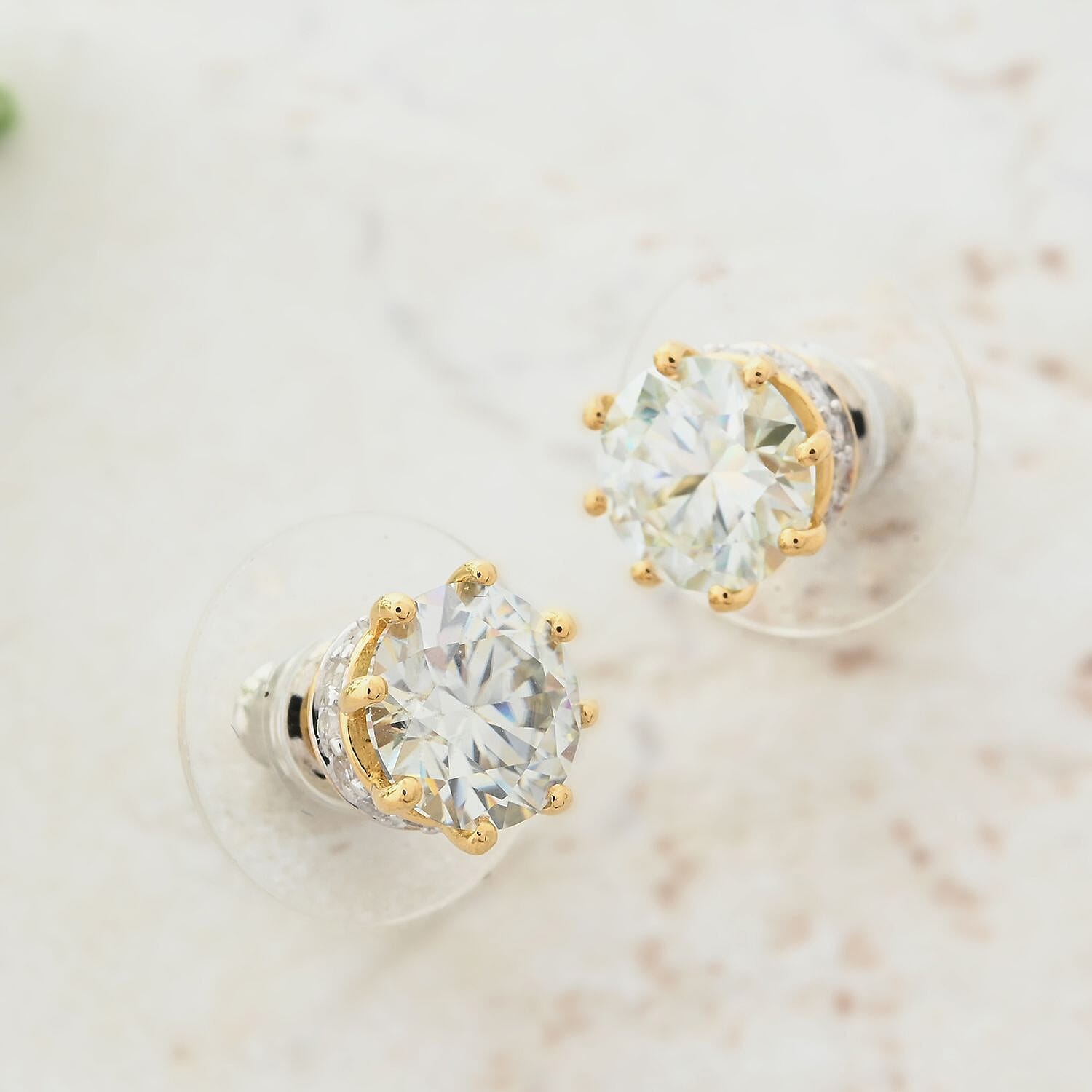Moissanite Stud Earrings in Vermeil Yellow Gold Over Sterling Silver 2.50 ctw
