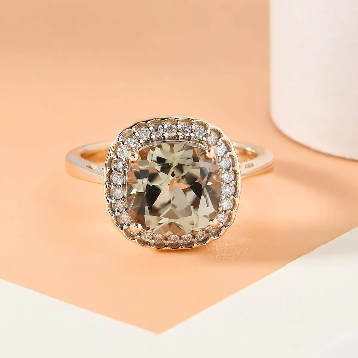 One Of A Kind Luxoro 14K Yellow Gold AA Premium Turkizite and G-H I2 Diamond Halo Ring (Size 7.5) 4.15 Grams 3.75 ctw image number 1