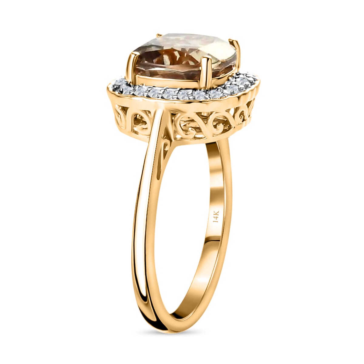 One Of A Kind Luxoro 14K Yellow Gold AA Premium Turkizite and G-H I2 Diamond Halo Ring (Size 7.5) 4.15 Grams 3.75 ctw image number 3