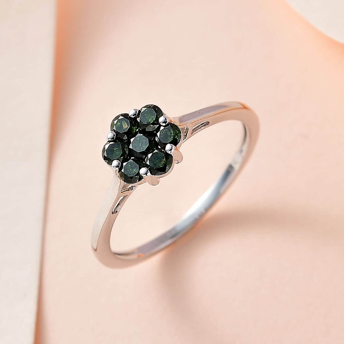 Luxoro 10K White Gold Green Diamond Floral Ring (Size 6.5) 0.50 ctw image number 1