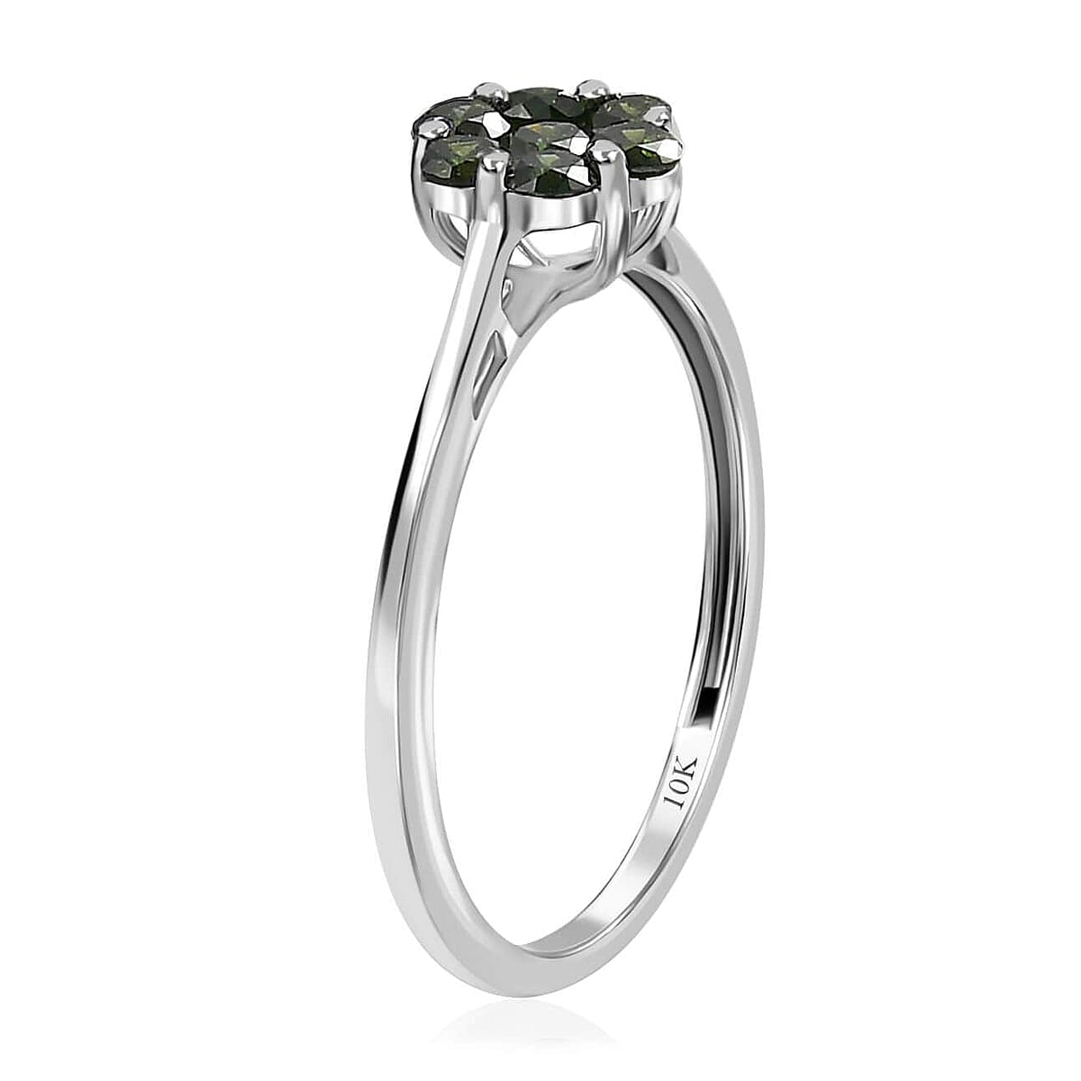 Luxoro 10K White Gold Green Diamond Floral Ring (Size 6.5) 0.50 ctw image number 3