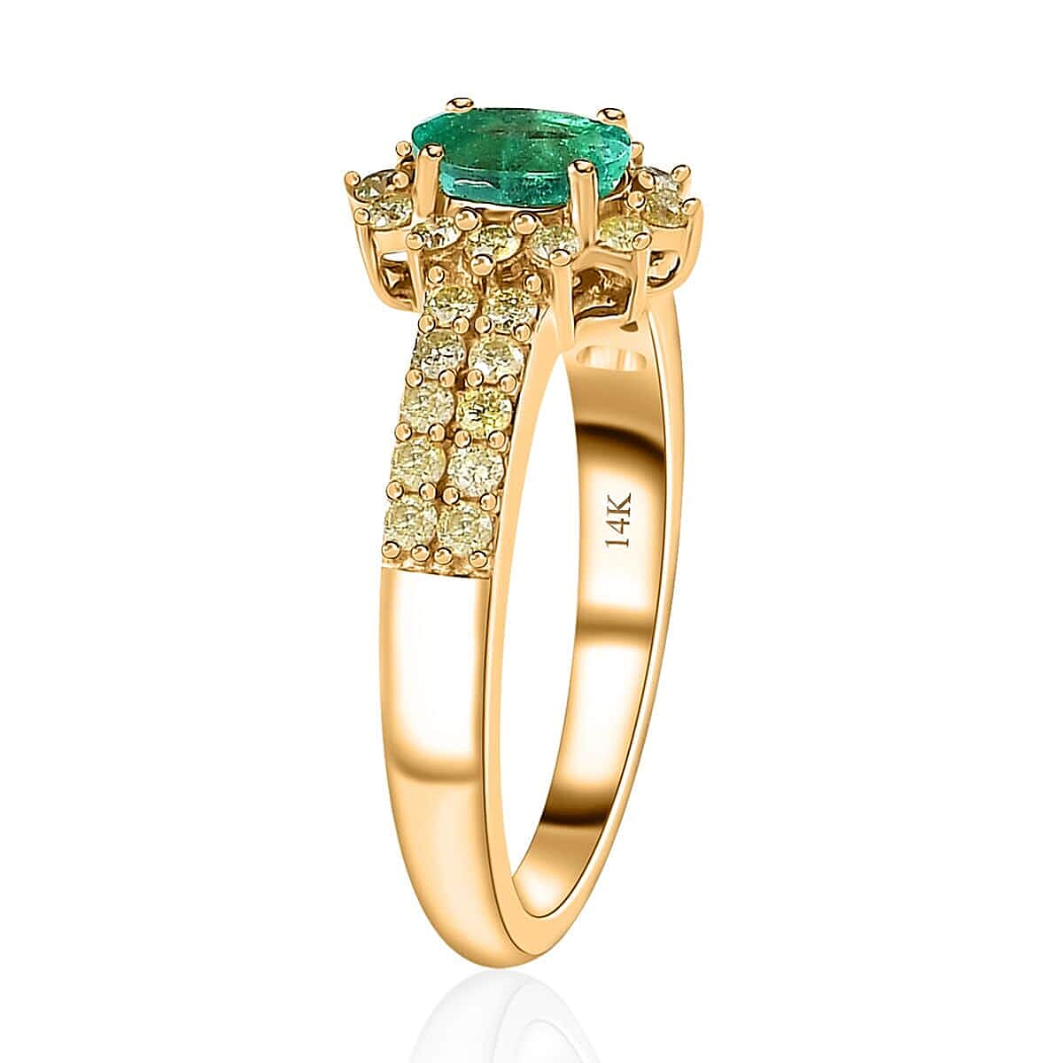 Luxoro 14K Yellow Gold AAA Boyaca Colombian Emerald and I3 Natural Yellow Diamond Sunburst Ring (Size 5.5) 1.00 ctw