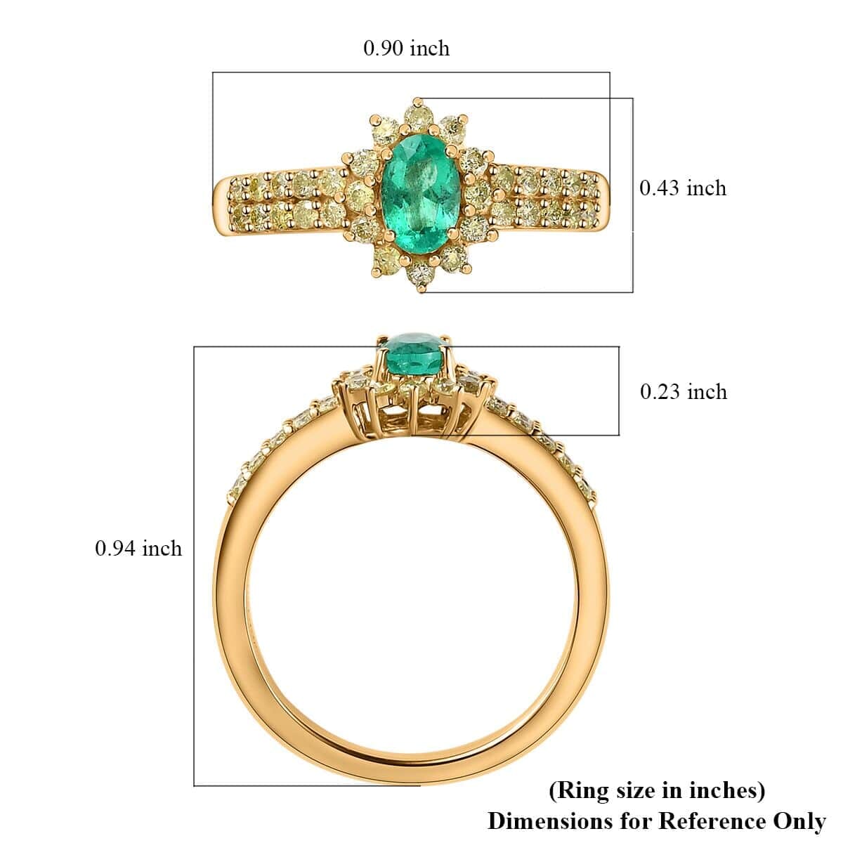 Luxoro 14K Yellow Gold AAA Boyaca Colombian Emerald and I3 Natural Yellow Diamond Sunburst Ring (Size 8.5) 1.00 ctw image number 5