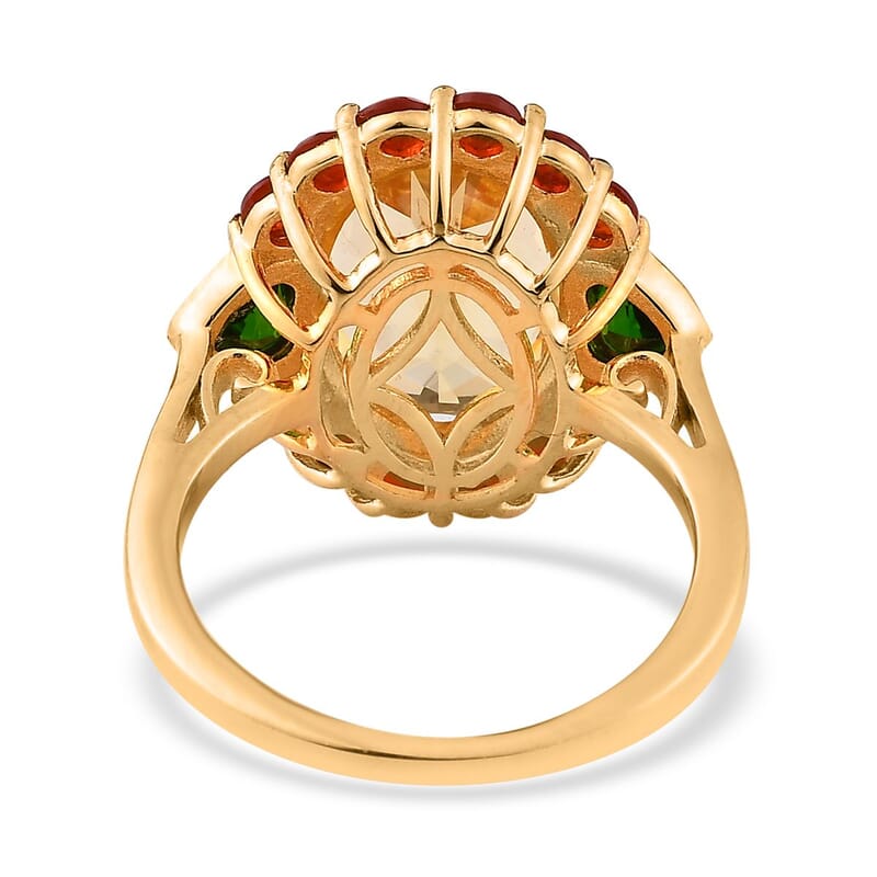 Yellow Labradorite and Multi Gemstone Halo Ring in Vermeil Yellow Gold Over Sterling Silver (Size 10.0) 6.35 ctw