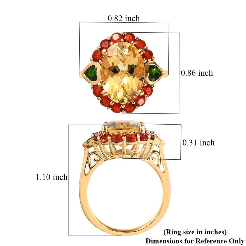 Yellow Labradorite and Multi Gemstone Halo Ring in Vermeil Yellow Gold Over Sterling Silver (Size 10.0) 6.35 ctw