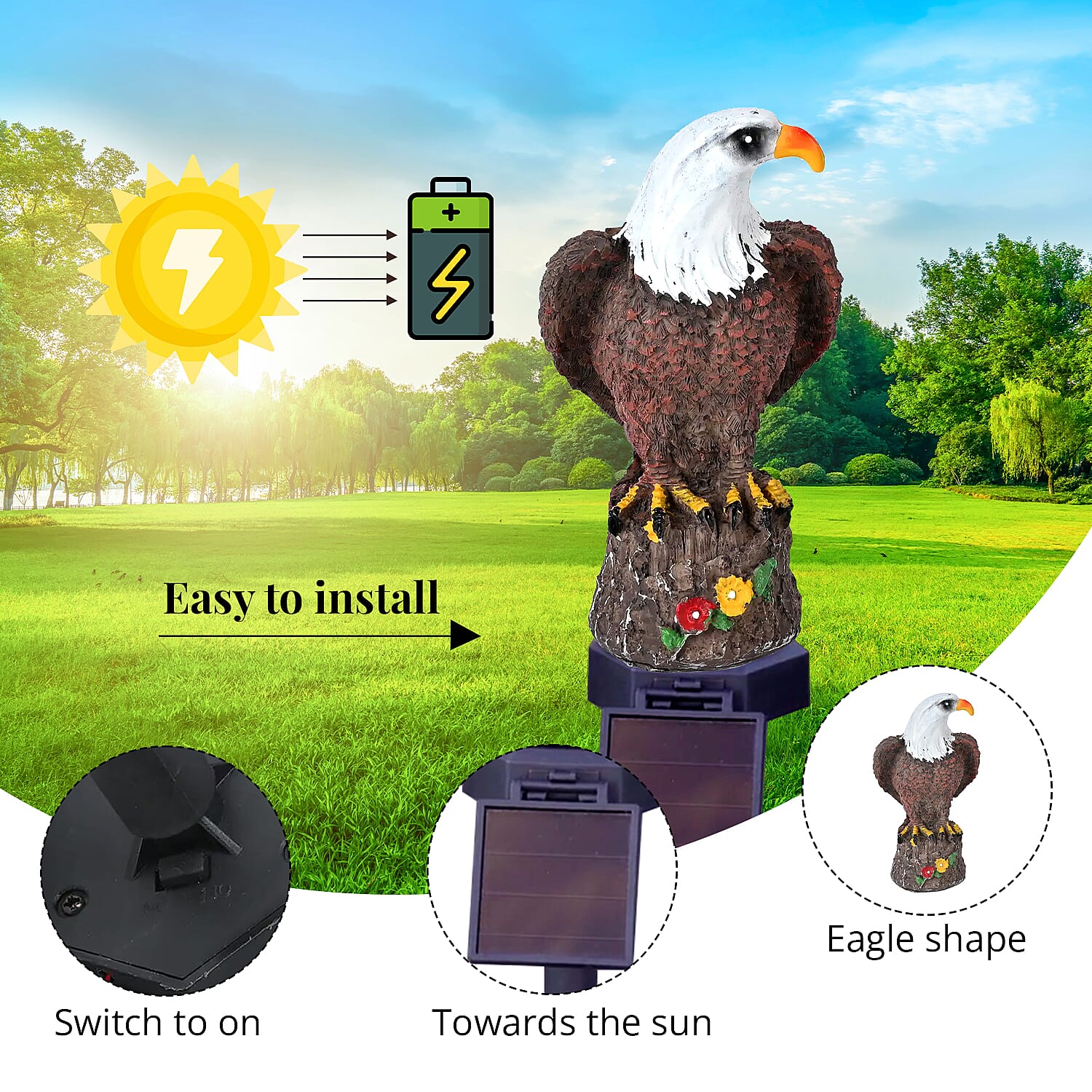 Eagle Figurine Solar Stake Outdoor Waterproof Garden Light