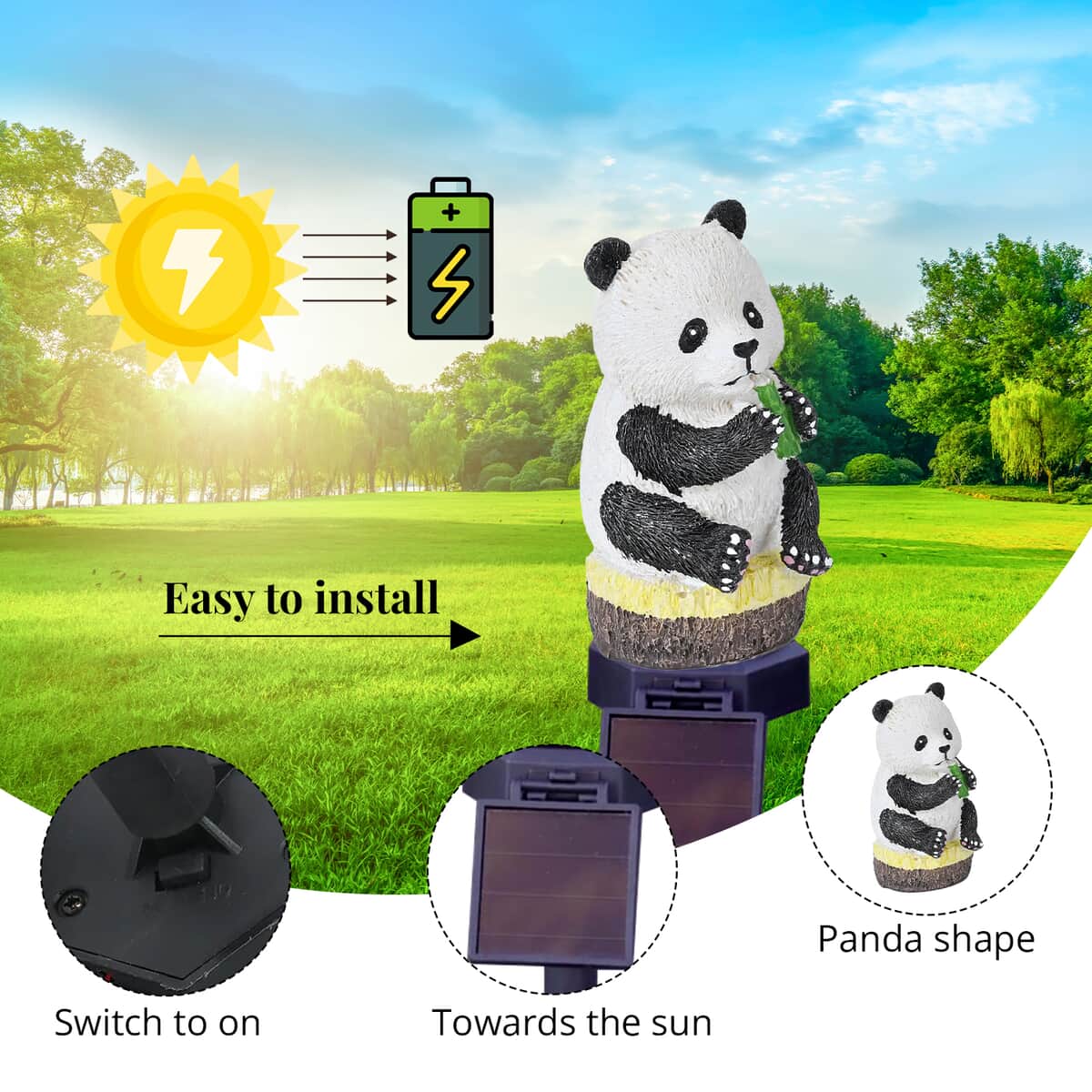 Panda Figurine Solar Stake Outdoor Waterproof Garden Light image number 3