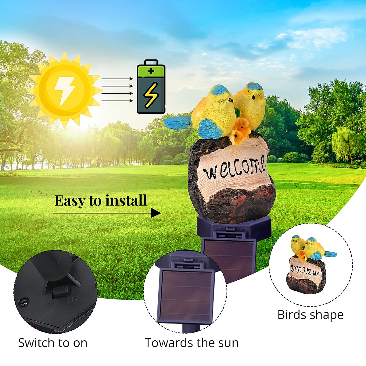 Birds Figurine Solar Stake Outdoor Waterproof Garden Light image number 3