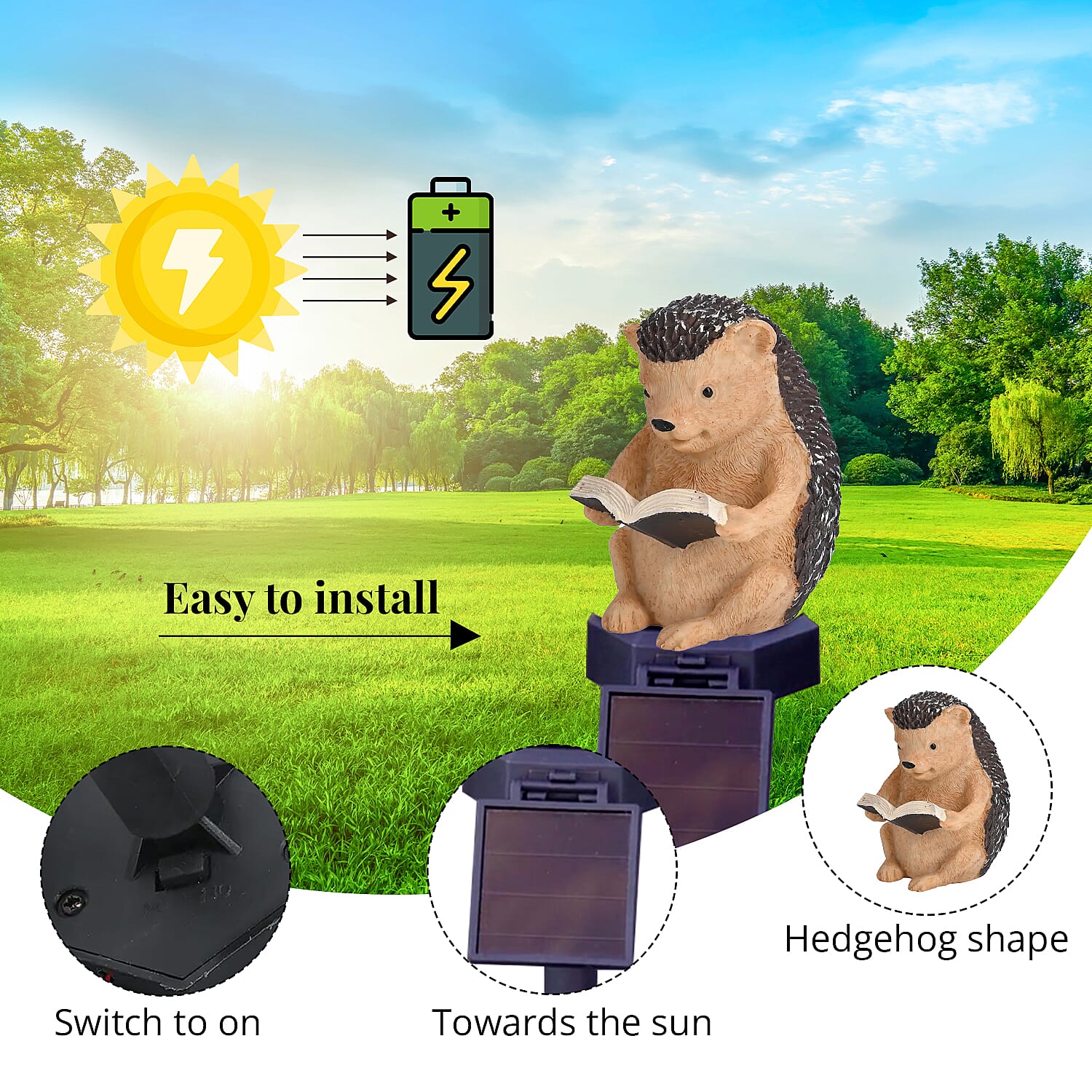 Hedgehog Figurine Solar Stake Outdoor Waterproof Garden Light