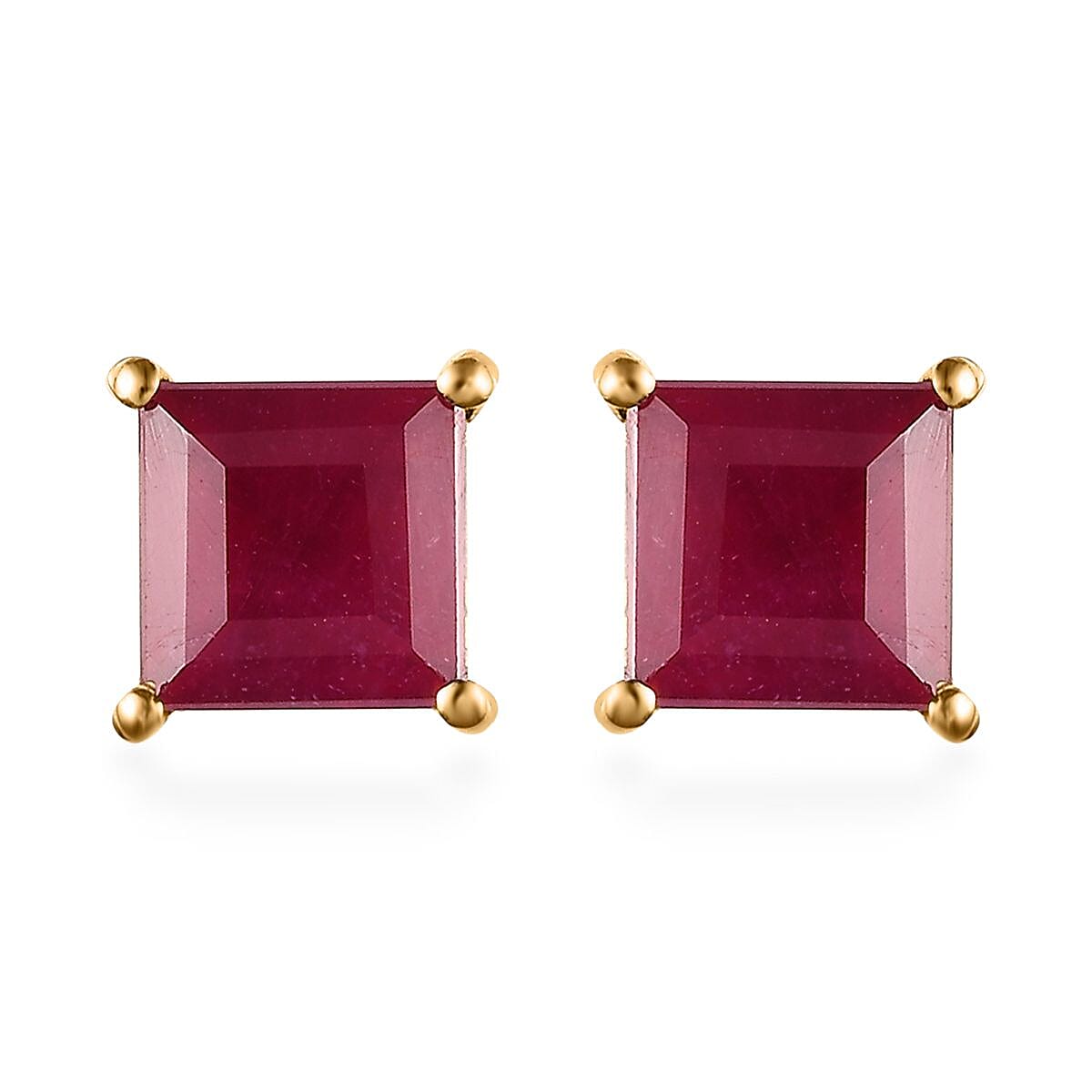 Niassa Ruby (FF) and White Zircon Stud Earrings in Vermeil Yellow Gold Over Sterling Silver 5.60 ctw