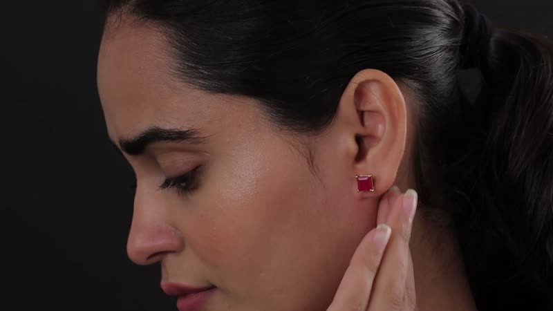 Niassa Ruby (FF) and White Zircon Stud Earrings in Vermeil Yellow Gold Over Sterling Silver 5.60 ctw